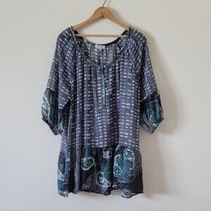 World Market Black Green Sheer Drop Waist Tunic Size L/XL‎